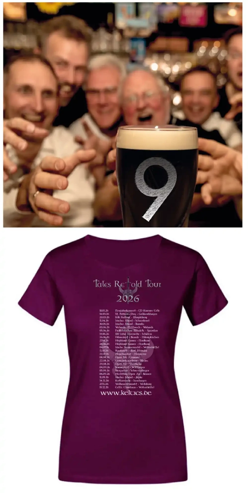 CD „9“ & T-Shirt Damen „Tourdaten 2026“ - Burgund